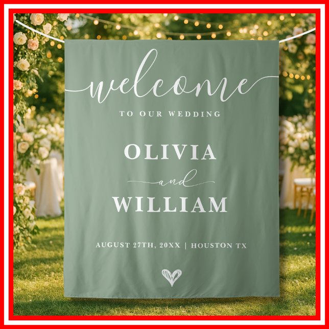 Sage Green Wedding Welcome Backdrop Tapestry (Creator Uploaded)