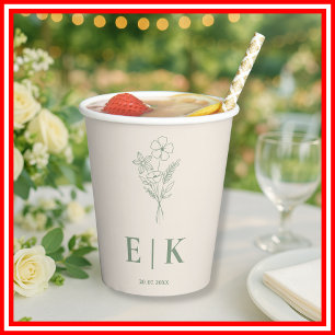 Sage Green Wedding Wildflower Paper Cups