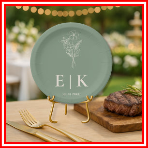 Sage Green Wedding   Wildflower Paper Plate