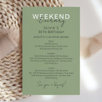 Sage Green Weekend Birthday Itinerary Invitation