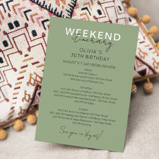 Sage Green Weekend Birthday Itinerary Invitation