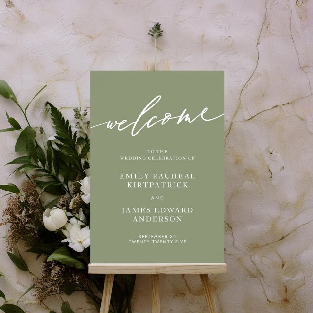 Sage Green Welcome Calligraphy Simple Wedding Poster (Creator Uploaded)
