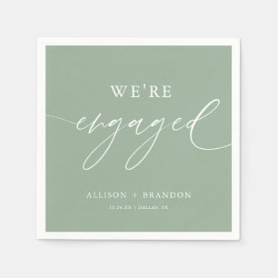 Sage Green We're Engaged Engagement Party Napkins