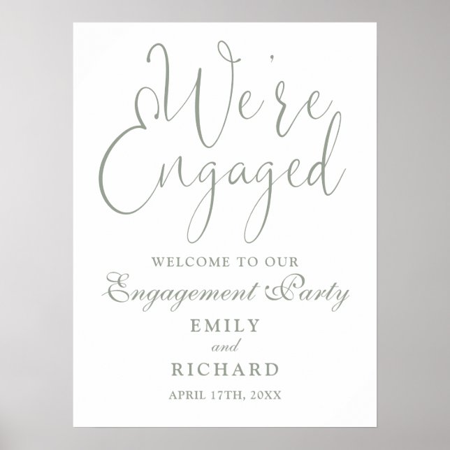 Sage Green We're Engaged Engagement Welcome Sign (Front)