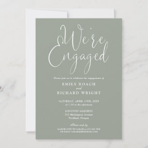 Sage Green We're Engaged Script Engagement Party Invitation