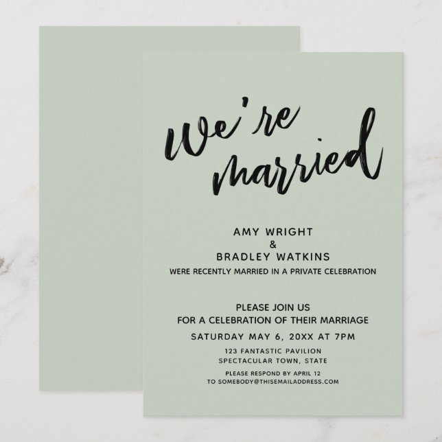Sage Green We're Married Post-Wedding Reception Invitation (Front/Back)