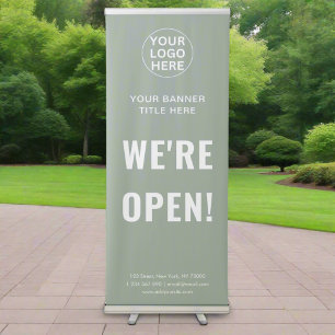 Sage Green Were Open l Professional Business Logo Retractable Banner