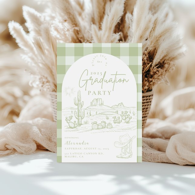 Sage Green Western Cowgirl Graduation Party Invitation (Creator Uploaded)