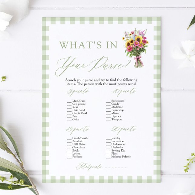 Sage Green What's In Your Purse Bridal Shower Game Invitation (Sage Green What's In Your Purse Bridal Shower Game)