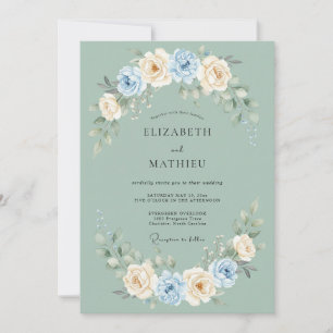 Sage Green Whimsical Floral Wedding Invitation