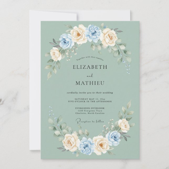 Sage Green Whimsical Floral Wedding Invitation (Front)