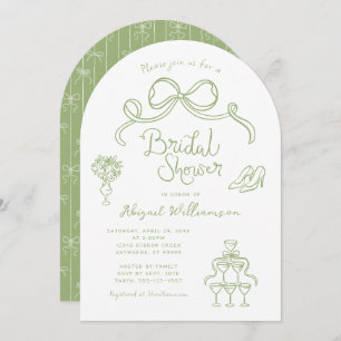 Sage Green Whimsical Hand Drawn Bridal Shower Invitation