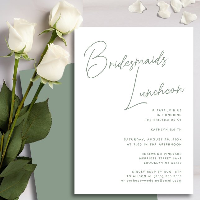Sage Green Whimsical Script Bridesmaids Luncheon Invitation (Creator Uploaded)