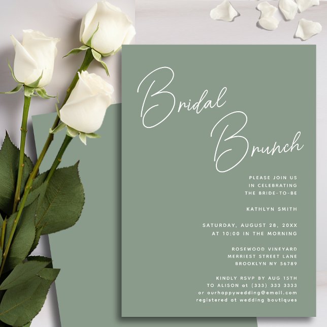 Sage Green Whimsical Script Chic Bridal Brunch Invitation (Creator Uploaded)