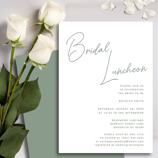 Sage Green Whimsical Script Chic Bridal Luncheon Invitation (Creator Uploaded)