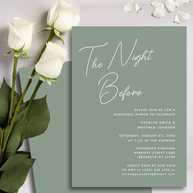 Sage Green Whimsical Script Chic The Night Before Invitation (Creator Uploaded)