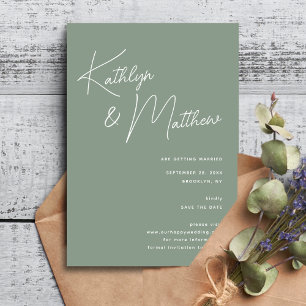 Sage Green Whimsical Script Minimalist Modern  Save The Date