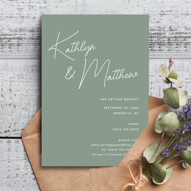 Sage Green Whimsical Script Minimalist Modern  Save The Date (Creator Uploaded)