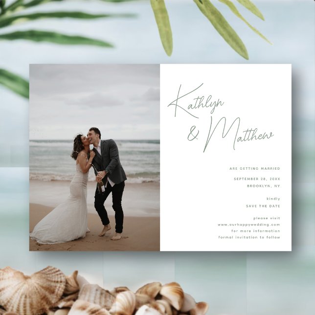 Sage Green Whimsical Script Modern Save The Date Magnetic Invitation (Creator Uploaded)
