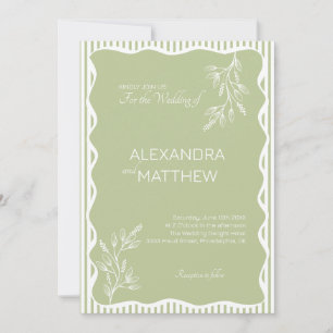 Sage Green Whimsical Wavy Border Wedding Invitation