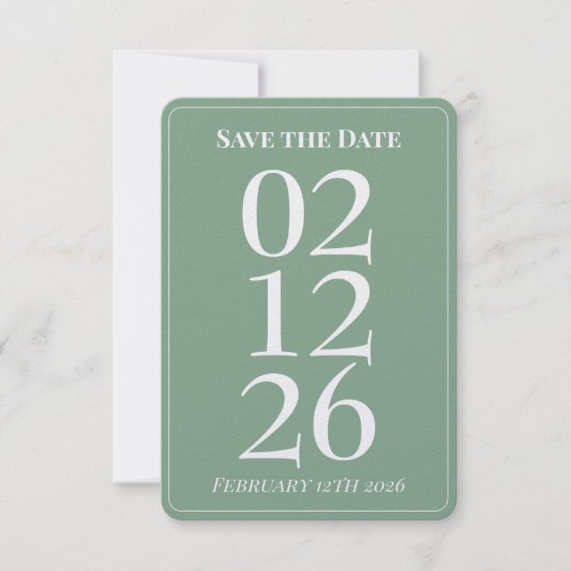 Sage Green Whimsical Wedding Save the Date Card (Front)