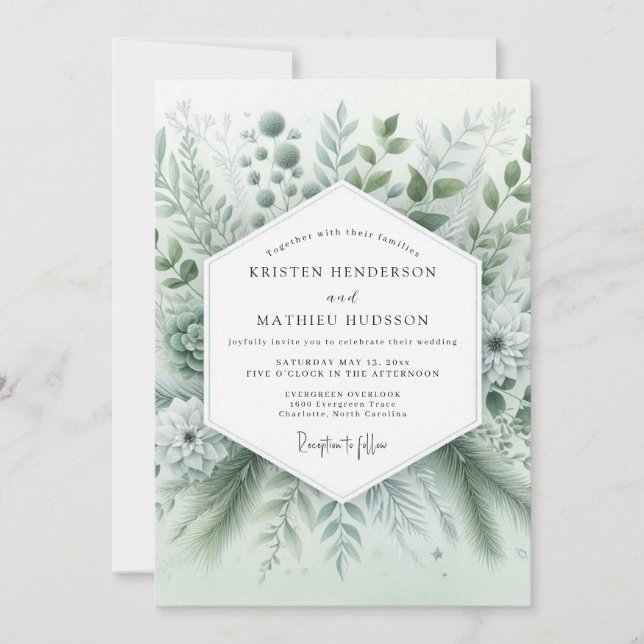 Sage Green Whispery Botanical Wedding Invitation (Front)