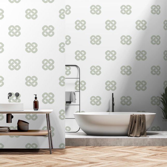 Sage Green White Abstract Geometric Modern Simple Wallpaper (Bathroom)