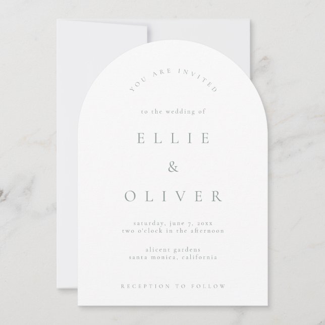 Sage Green & White Boho Arch Modern Wedding Invitation (Front)