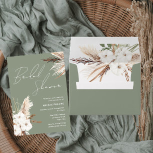 Sage Green White Boho Floral Wedding Invitation Envelope