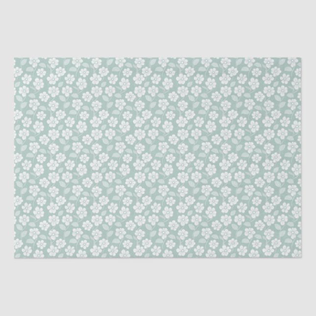 Sage Green White Boho Florals Baby Shower Birthday Tissue Paper (Front)