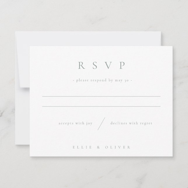 Sage Green & White Boho Photo Wedding Modern RSVP Card (Front)