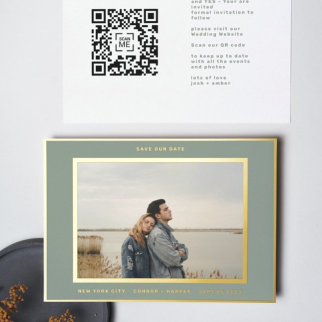 Sage Green White Border Gold save our date (Creator Uploaded)