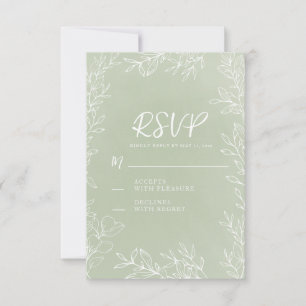 Sage Green White Botanical Garden Wedding  RSVP Card