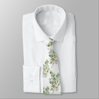 SAGE GREEN WHITE BOTANICAL MENS TIE