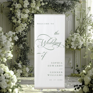 Sage Green & White Calligraphy Wedding Welcome  Retractable Banner