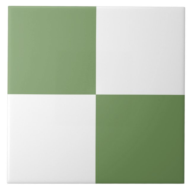 Sage Green White Chequered Pattern Tile (Front)