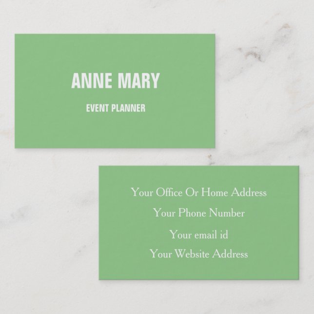 Sage Green White Classy Wedding Custom Colour Business Card (Front/Back)