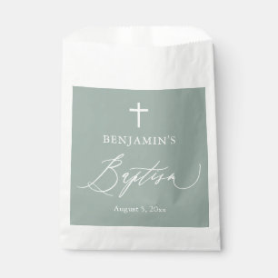 Sage Green White Cross Boy Baptism Favor Bags