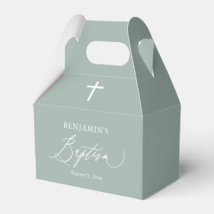 Sage Green White Cross Boy Baptism Favor Box