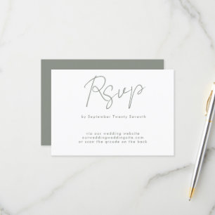 sage green white custom Website QR CODE BACK RSVP Card