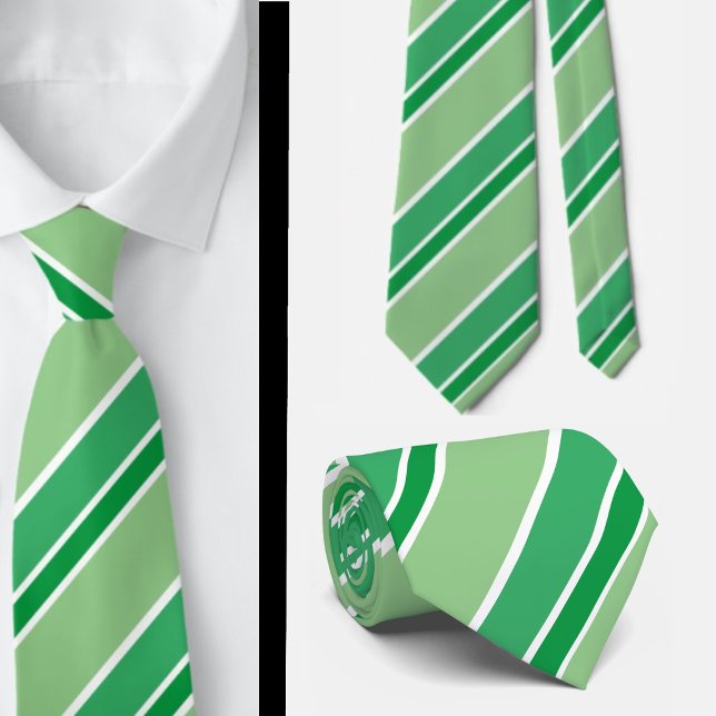Sage Green White Diagonal Candy Stripes Striped Tie (Creator Uploaded)