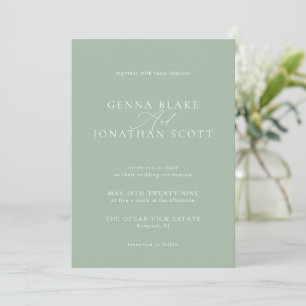 Sage Green & White Elegant Minimalist Wedding Invitation