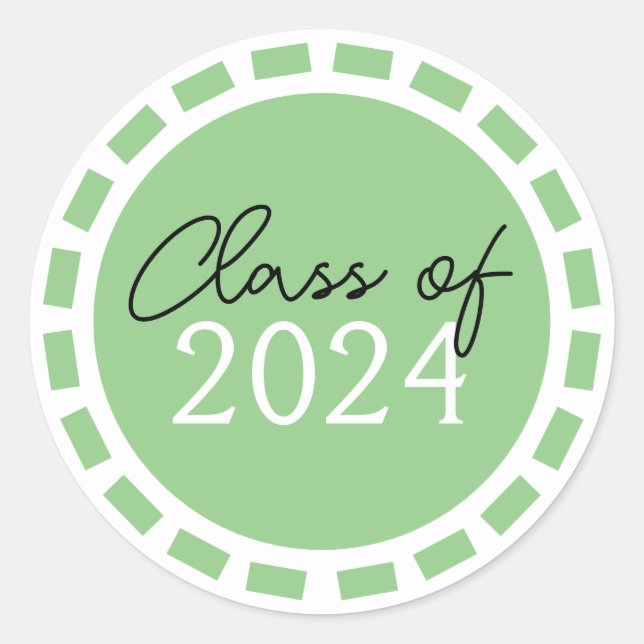Sage Green & White Filmstrip Graduation Classic Round Sticker (Front)