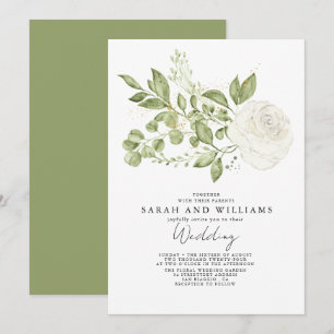 Sage Green White Floral Boho Wedding Invitation