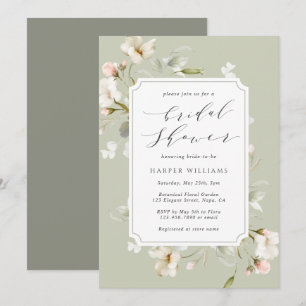 Sage Green White Floral Bridal Shower Invitation