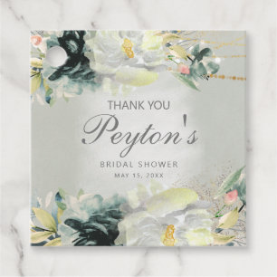 Sage Green White Floral Glitter Bridal Shower Favour Tags