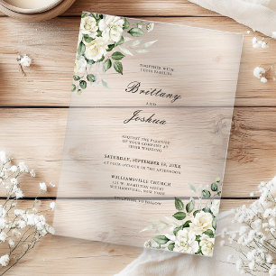 Sage Green White Floral Script Wedding Frosted Acrylic Invitations