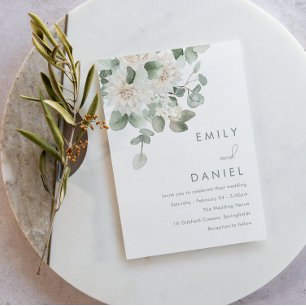 Sage Green & White Floral Wedding Invitation