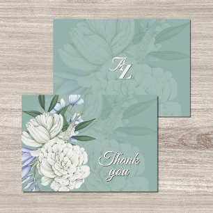 Sage Green & White Floral Wedding   Thank you Card