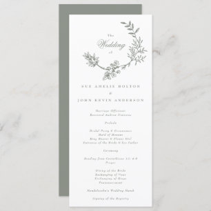 Sage Green White Floral Wreath Wedding Programme